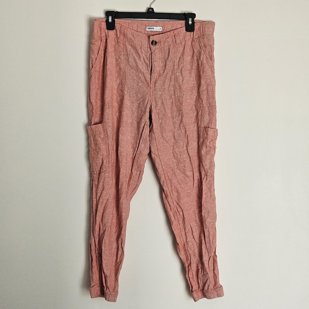 Sonoma Peachy-Orange Linen Blend Lightweight Stretchy Waist Pants: Size 12